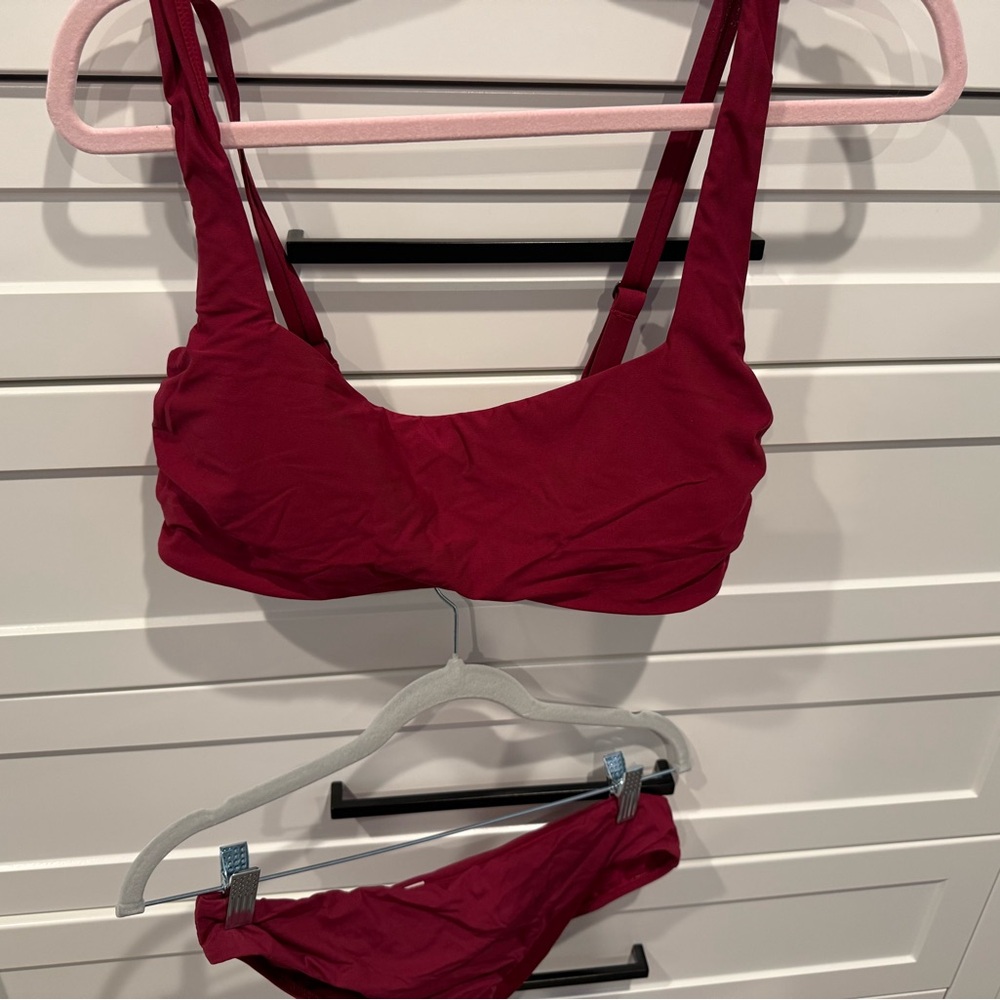 Athleta Burgundy Swim Bra Set